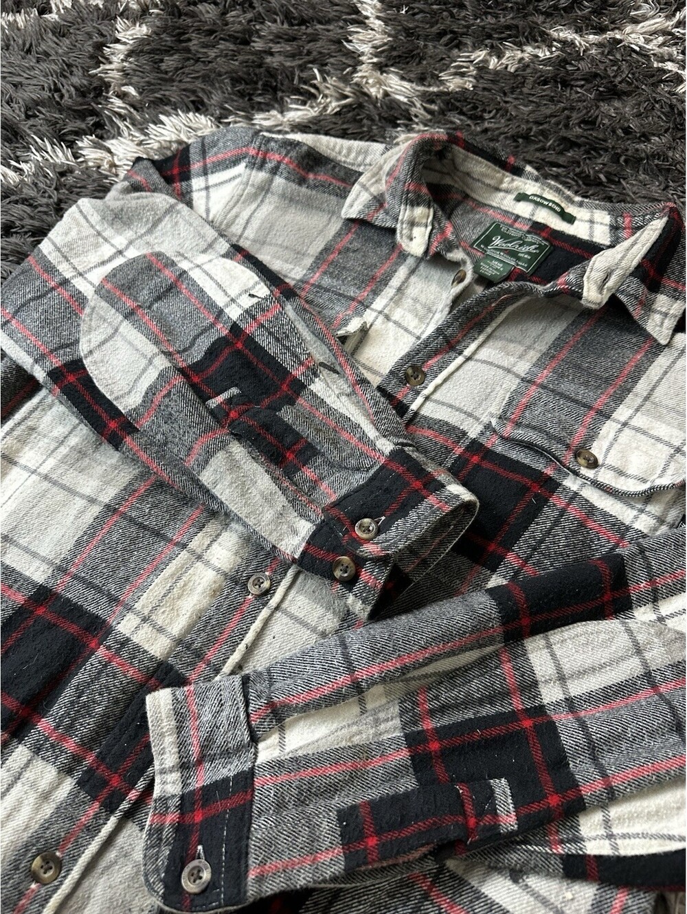 Woolrich Oxbow Bend Flannel Shirt Mens Large Long Sleeve Plaid Elbow Patch